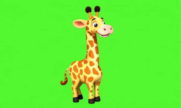 cute animation of giraffe, isolated on a green screen background