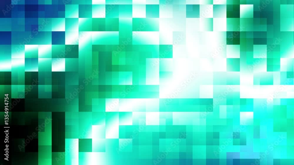 Poster Cyan and green square box pattern mosaic tile background, simple and elegant loop background