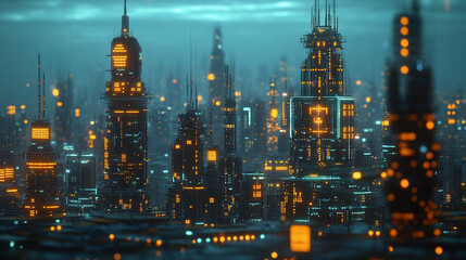 Fototapeta premium vibrant, abstract depiction of the future with evolving fractals, symbolizing digital technology, cybernetic progress, and the chaotic potential of future advancements and possibilities