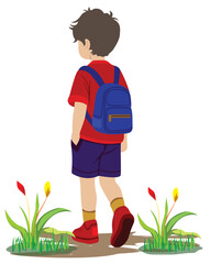 A boy carrying a bag is walking.vector design
