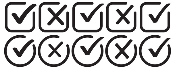 checkmark and X mark icon. cross mark icons. tick and cross symbol. Check mark icon button set. Check box icon with right and wrong buttons and yes or no. tick icon and cross icon set.