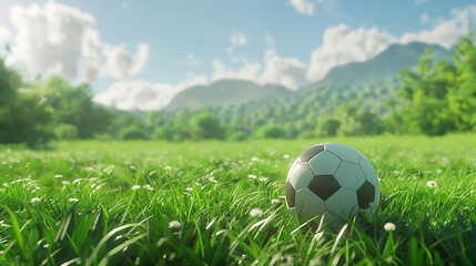 Fototapeta premium Soccer ball on a grassy field 