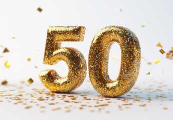 Golden Glittering Number 50 Celebrating Milestone Birthday Event