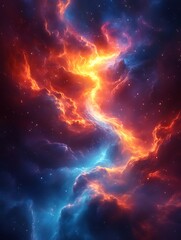 Fiery cosmic nebula, space, clashing energy, starry background, fantasy art