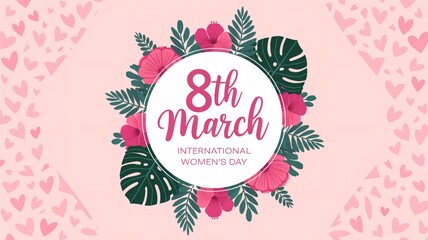 Obraz premium Floral International Women's Day greeting card design for March 8th