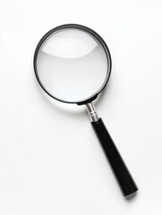 A magnifying glass resting on a white surface, symbolizing examination and inquiry. isolated on white background