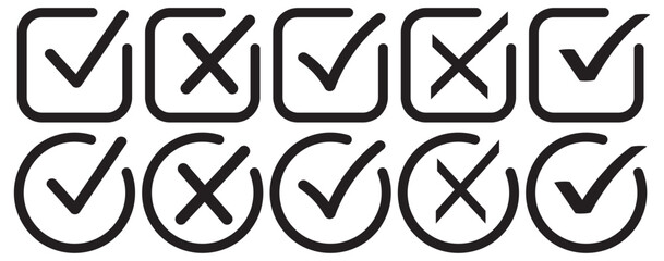 checkmark and X mark icon. cross mark icons. tick and cross symbol. Check mark icon button set. Check box icon with right and wrong buttons and yes or no. tick icon and cross icon set.