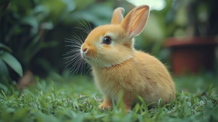 Fototapeta premium Orange Bunny Sitting Garden Grass Outdoors
