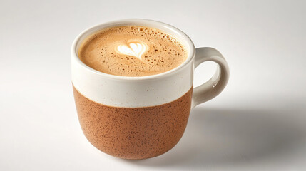 Obraz premium Warm coffee in ceramic cup with heart shaped latte art, inviting and comforting for coffee lovers