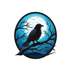 Create a dramatic silhouette of a bird perched on a gnarled, leafless branch against a vibrant sunset.