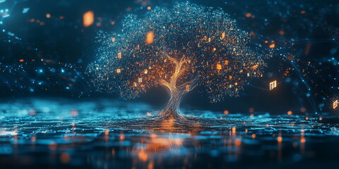 Visualization of the digital knowledge tree. Information flows in the form of a tree