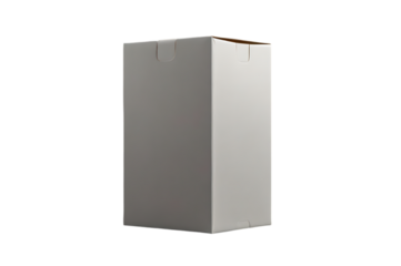 Blank white tall cardboard box isolated on transparent background