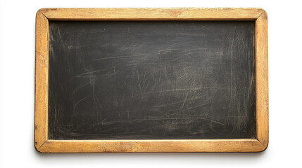 Isolated image of a vintage chalkboard with a wooden frame on a white background in a studio shot