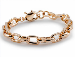 Obraz premium Elegant golden chain bracelet with a lobster claw clasp, displayed against a clean white background.