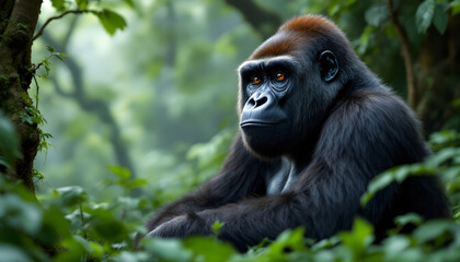Naklejka premium Majestic Gorilla in Lush Green Forest
