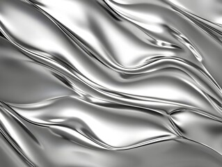 Obraz premium Silver holographic foil with abstract chrome waves and shimmering texture