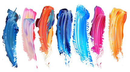 Set of acrylic paint strokes with rich textures and color blends, isolated on a white background