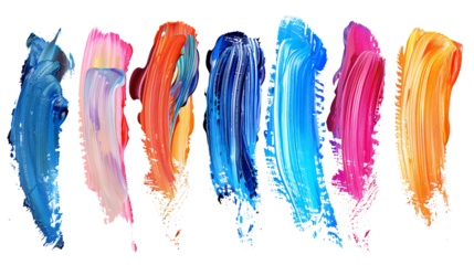 Set of acrylic paint strokes with rich textures and color blends, isolated on a white background