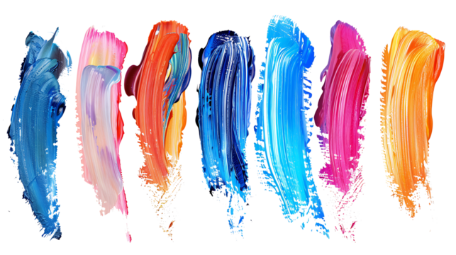 Set of acrylic paint strokes with rich textures and color blends, isolated on a white background