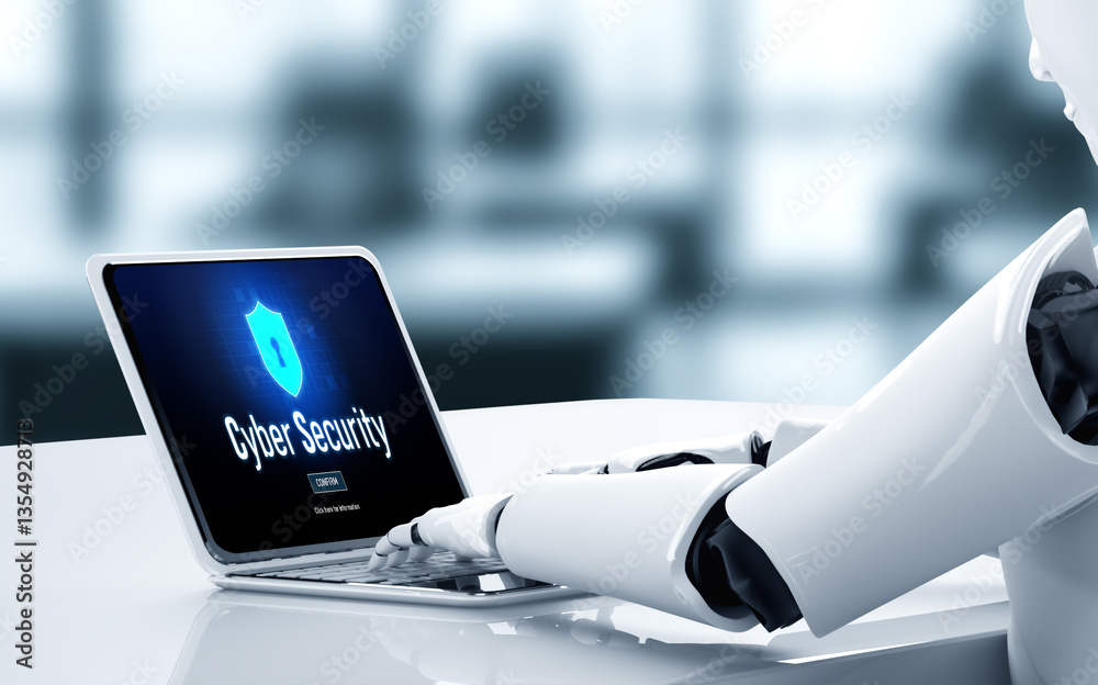 Aufkleber cyber security system on computer screen protect private information snugly from hacker and cyber at