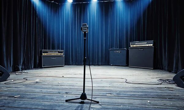 Empty stage of a small unplugged live music concert