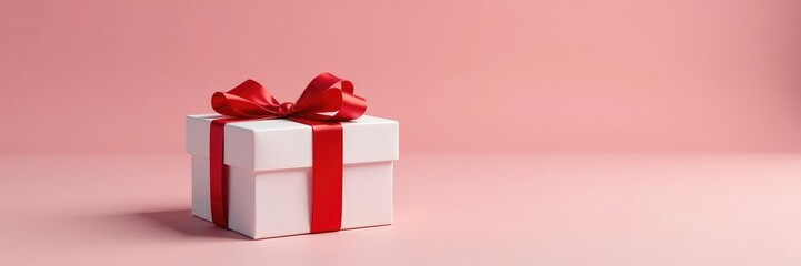 Simple white gift box wrapped in a red ribbon, box, festive