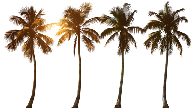 Collection of palm tree silhouettes in different poses, perfect for design elements, isolated on a white background