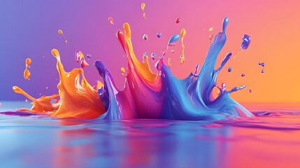 Vibrant paint splash in a digital, ethereal environment
