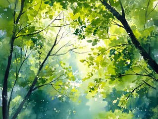 Vibrant spring forest with flourishing botanical elements