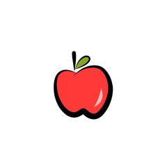 Flat cute apple fruit icon clipart cartoon animated illustration design for kids and children books for learning fruits and alphabet isolated on transparent background