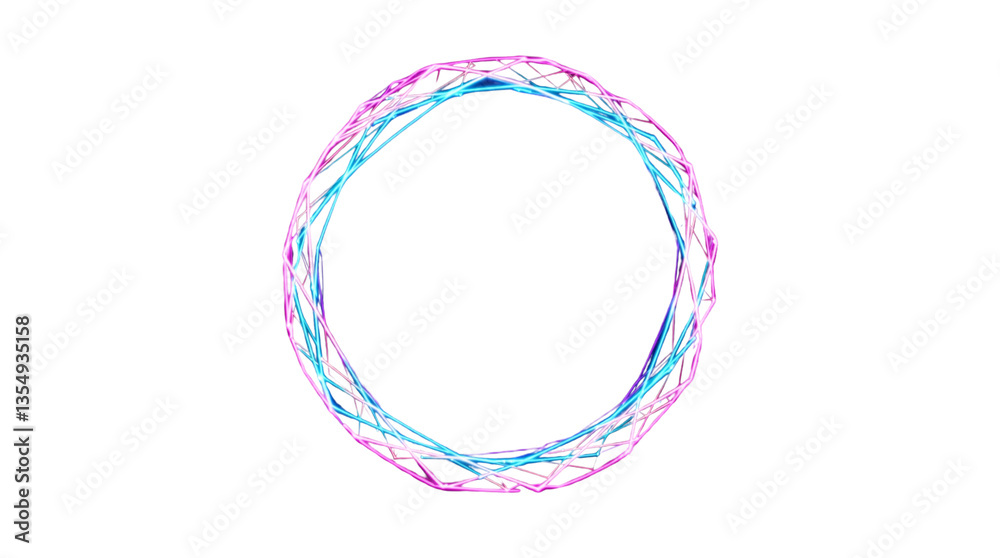Poster Abstract circular frame of intertwined blue and pink lines on a white background, creative design element for layouts or templates. Ai generative