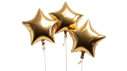 Metallic gold star balloons isolated on a white background, perfect for celebration and festive decoration concepts. Ai generative