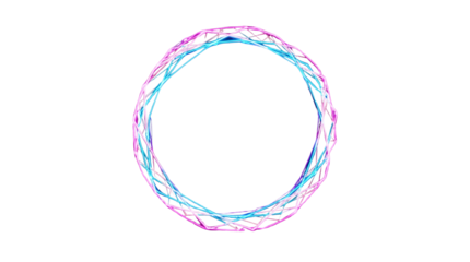 Abstract circular frame of intertwined blue and pink lines on a white background, creative design element for layouts or templates. Ai generative