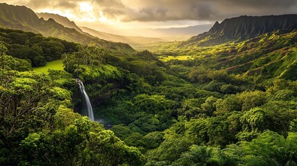Lush Tropical Valley Sunset
