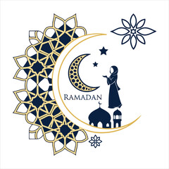Ornamental Crescent Moon with Mosque Logo