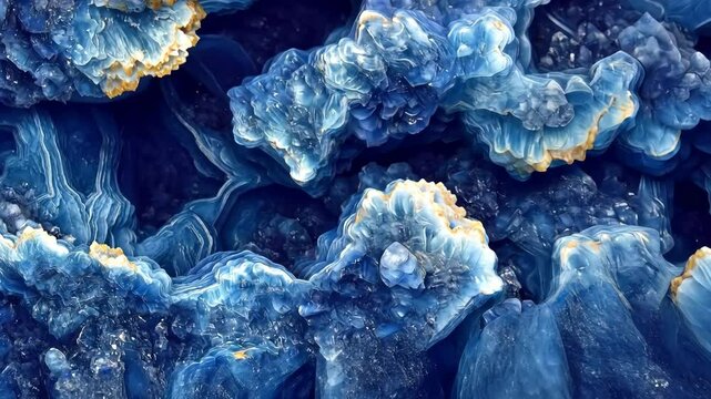 Close-up of stunning blue Sodalite agate stone with intricate patterns and textures, showcasing natural mineral formations and shimmering crystals mineral pattern texture macro background.