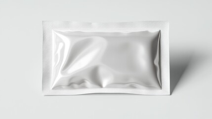 Sealed flow pack for wet wipes with a matte white finish, displayed on transparent background, smooth texture, detailed opening flap, crisp focus, clean edges, and simple and professional design.