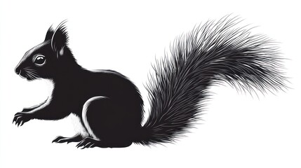 Silhouetted squirrel, side view,  nature, graphic design