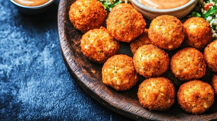 Delicious golden fried food balls served with tasty dipping sauce