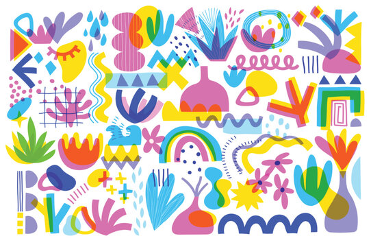 Abstract design set, trendy graphic elements, hand drawn collection. Vector illustration.