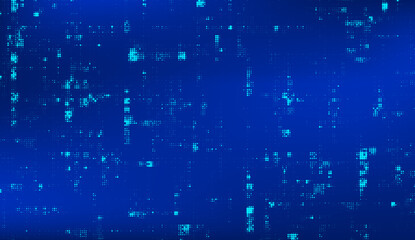 Glitch game background with abstract noise pixels on TV screen, vector texture effect. Digital glitch background on blue screen for video game with retro television signal with error.