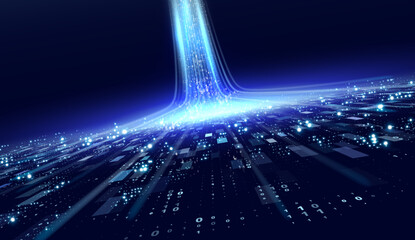 Illustration of abstract stream. Artificial intelligence. Big data, technology, AI, data flow, large language model, data transfer.