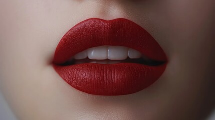 Obraz premium Red lips, close-up, beauty, studio, subtle background, cosmetics