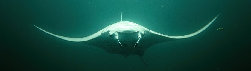 Fototapeta premium A majestic manta ray gracefully swims in the deep ocean water