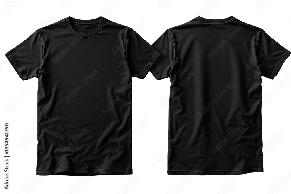Poster black t-shirt front and back view isolated on white background, ideal for mockups and branding desig