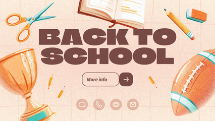 back to school sale horizontal banner template with stationery illustration around the text
