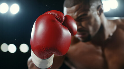 Boxer delivering a knockout punch in the ring