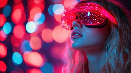 Fototapeta premium Futuristic woman in vibrant light