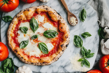 Authentic Neapolitan Pizza Margherita with Fresh Basil