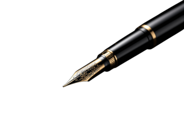 Luxurious black and gold fountain pen closeup, isolated on white background. Elegant and classic writing instrument for precision and style. Ai generative